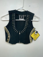 New Women’s Black With Bling Valencia Cut Off Zip Up Shirt S #69479 3B-63