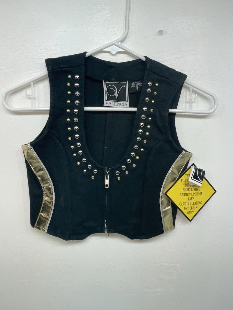 New Women’s Black With Bling Valencia Cut Off Zip Up Shirt S #69479 3B-63