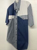 New Men’s Cowboy threads Blue And White Short Sleeve Button Up Small A-194