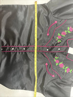New Women’s Cumberland Black Floral Long Sleeve Pearl Snap Large KK-88