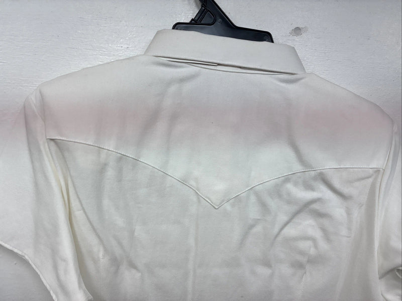 New Women’s Demum Jeans White Short Sleeve Button Up Shirt Medium YY-87