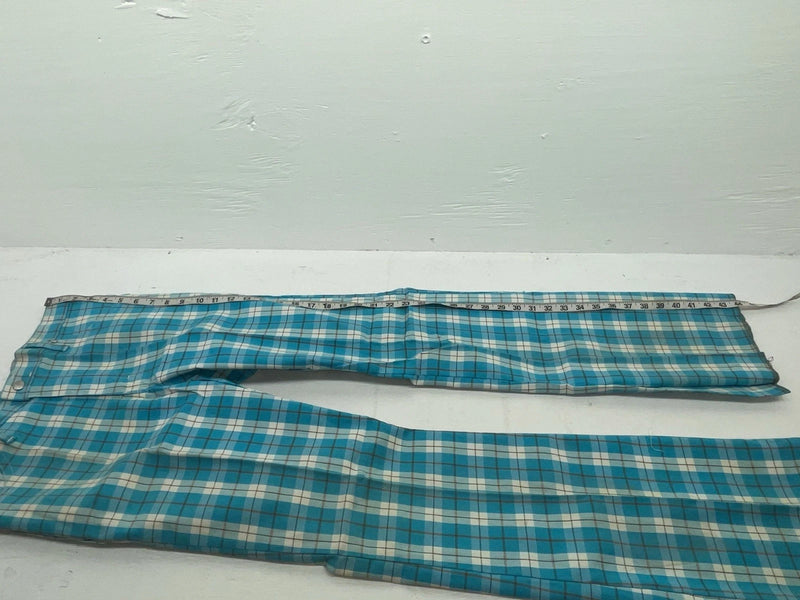 New Vintage Blue Plaid Prior Polyester Pants #C18530 VV-20