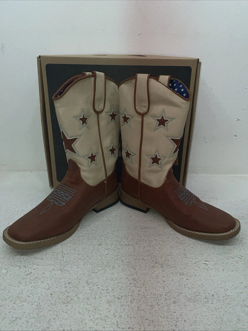 New Youth Brown DBL Barrel Cowboy Boots. 4471402 4.5 4 1/2. 22-115