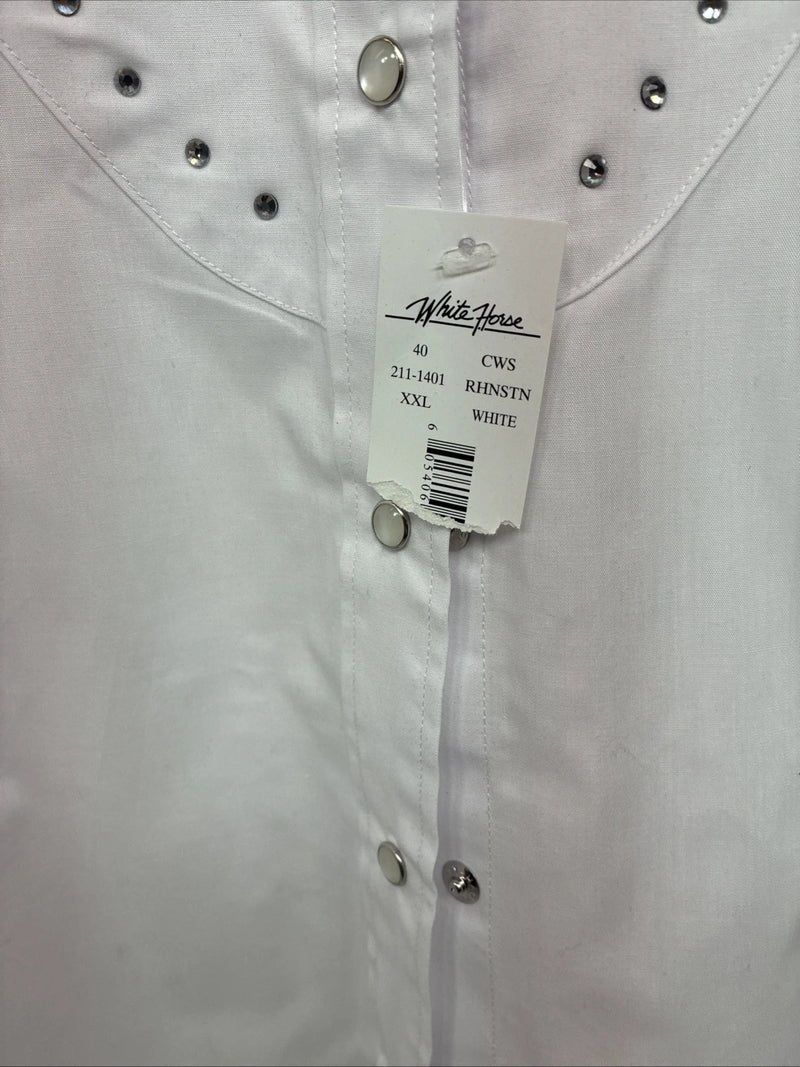 New Women’s White Horse White Gem Long Sleeve Pearl Snap 2XL GG-51