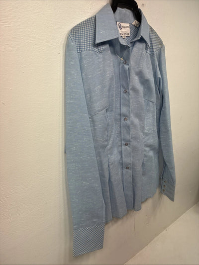 New Kids Dan River Blue Deigned Long Sleeve Pearl Snap Size 10 LL-63