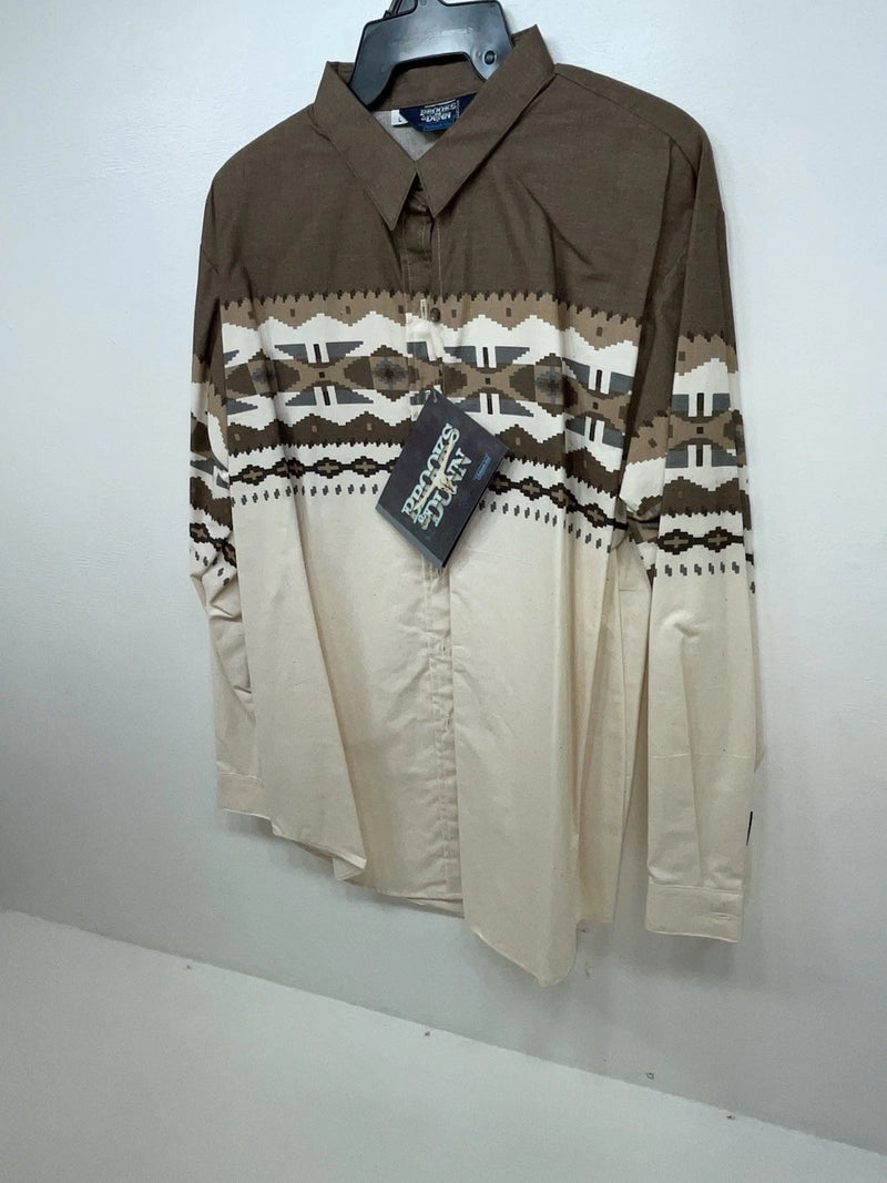 New Women’s Brown Aztec Panhandle Slim Long Sleeve Button Up Shirt L 3B-110