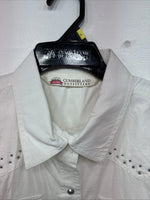New Women’s Cumberland White Gem Long Sleeve Pearl Snap Large II-98