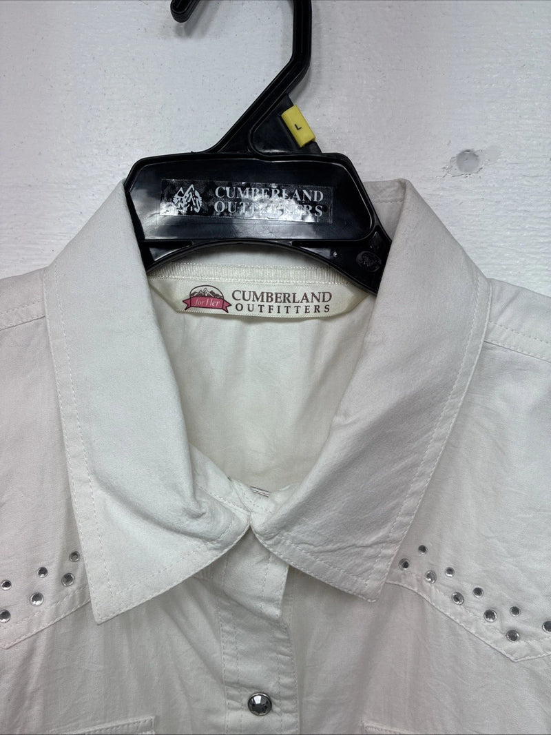 New Women’s Cumberland White Gem Long Sleeve Pearl Snap Large II-98