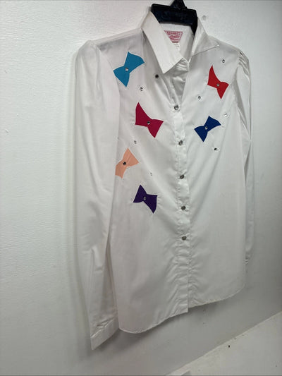 New Womens H Bar C White Designed Long Sleeve Pearl Snap Size 36 KK-15