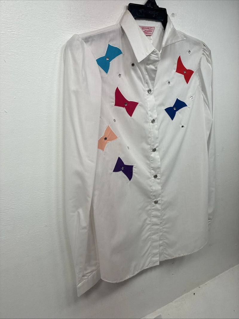 New Womens H Bar C White Designed Long Sleeve Pearl Snap Size 36 KK-15