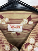 New Men’s ELY Plains Tan Red Floral Long Sleeve Pearl Snap 15.5 Medium X-109