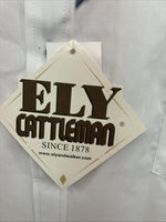 New Men’s ELY Cattleman White Blue Embroidered Long Sleeve Pearl Snap XL J-40
