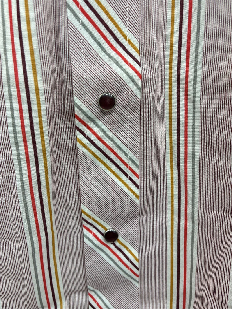New Men’s Tem Tex Pink Multicolor Stripe Long Sleeve Pearl Snap 15.5 Medium M-98