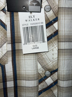 New Men’s Tan Plaid ELY 1878 Long Sleeve Pearl Snap Shirt. Large P-72