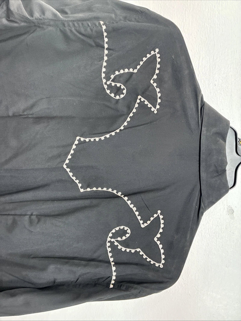 New Women’s White Horse Black Design Long Sleeve Pearl Snap Large KK-114