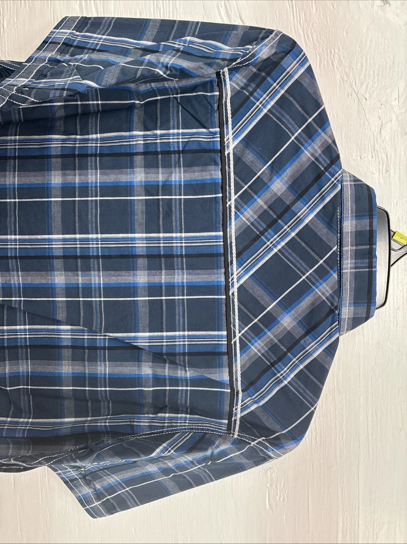 New Men’s ELY 1878 Plus Gray Plaid Short Sleeve Pearl Snap Large X-59