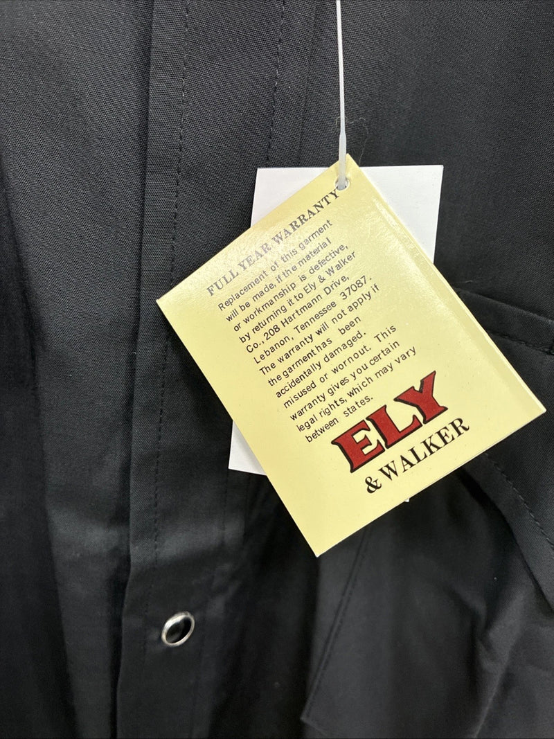 New Men’s ELY cattleman Black Simple Short Sleeve Pearl Snap 2XL H-55