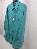 New Men’s White Horse Teal Long Sleeve Pearl Snap XL R-57