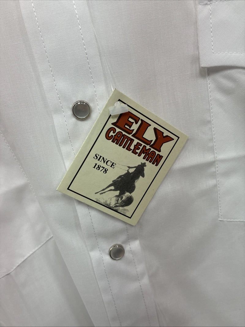 New Men’s ELY Cattleman White Long Sleeve Pearl Snap 18.5 X 36 2XL X-75