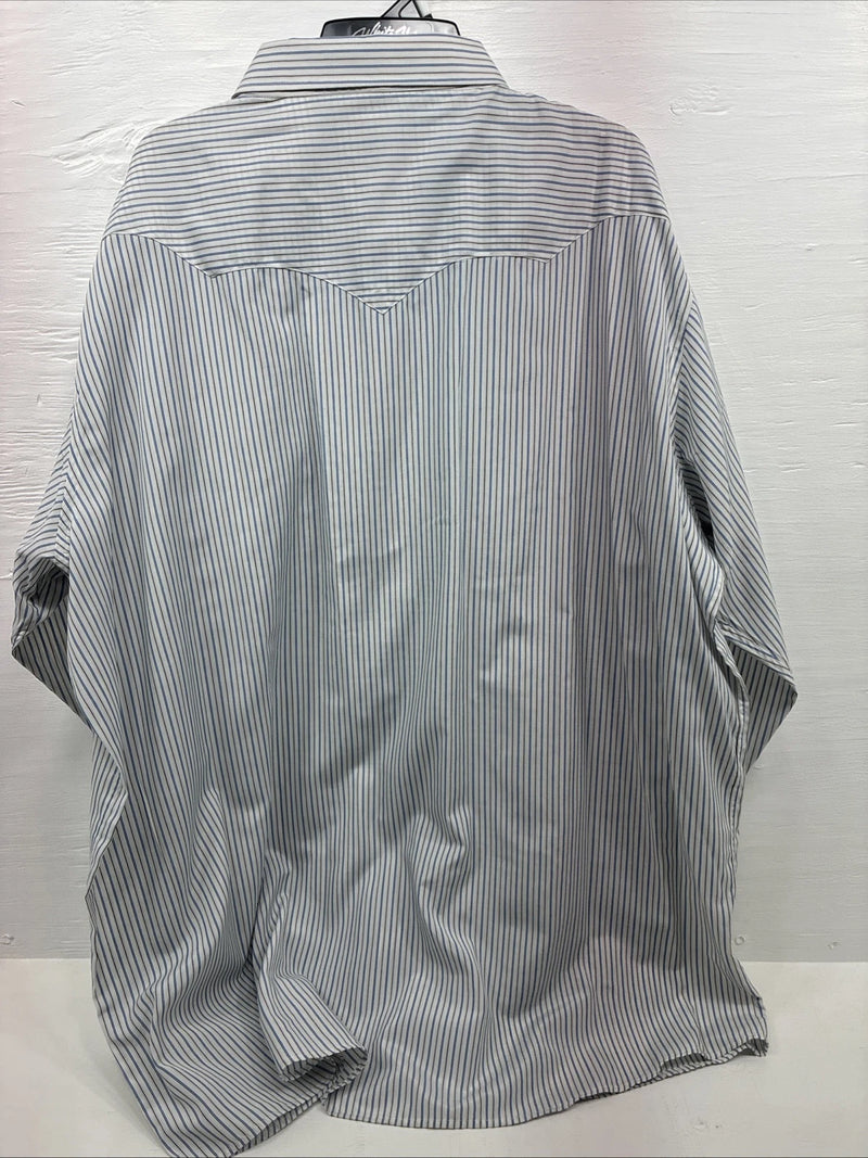 New Men’s White Horse White Striped Long Sleeve Pearl Snap 4XL F-46