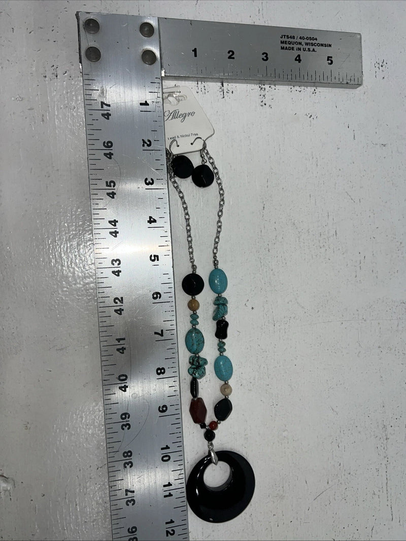 New Women’s Allegro Multicolor Beaded Necklace With Earrings. Lead Free A-89 
