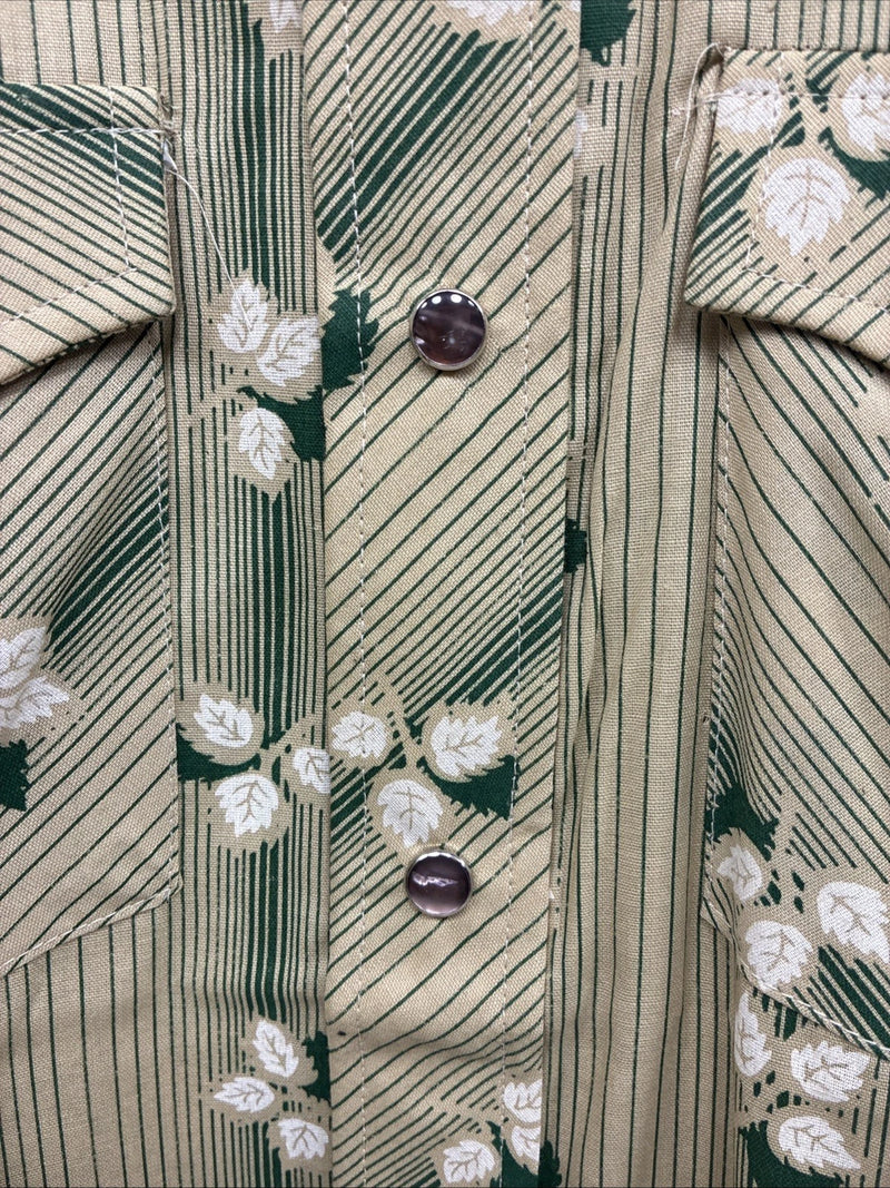 New Men’s ELY Plains Green Floral Long Sleeve Pearl Snap 15.5 X 34 Medium X-14
