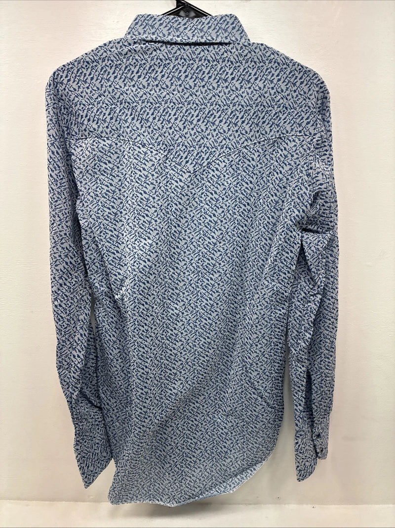 New Women’s Miller Blue Deigned Long Sleeve Pearl Snap 15.5 Large LL-59