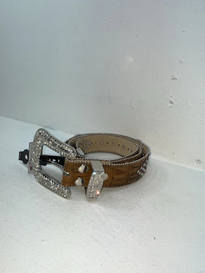 New Brown Genuine Leather Nocona Silver Bling Cross XL Belt #N1330999 Z-73