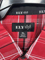 New Men’s ELY 1878 Red Plaid Short Sleeve Pearl Snap XL M-48