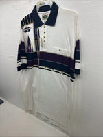 New Men’s Cumberland White Purple Design Short Sleeve Polo Short Large V-90