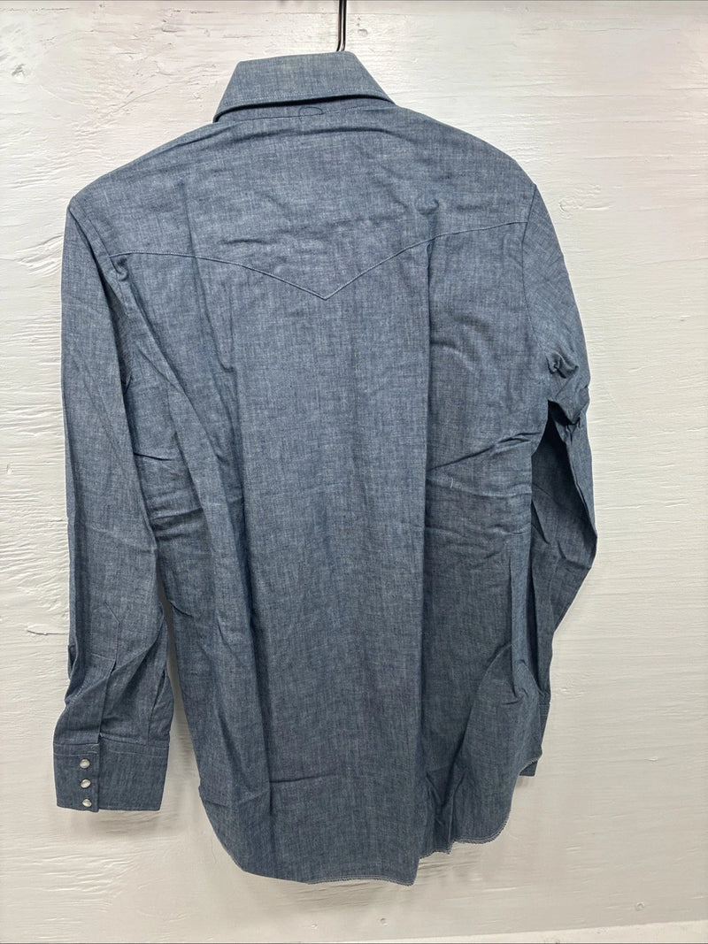 New Men’s Champion Western Blue Design Long Sleeve Pearl Snap 15.5 Medium R-11
