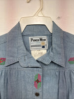 New Women’s Pioneer Wear Blue Long Sleeve Button Up Size 12 KK-107