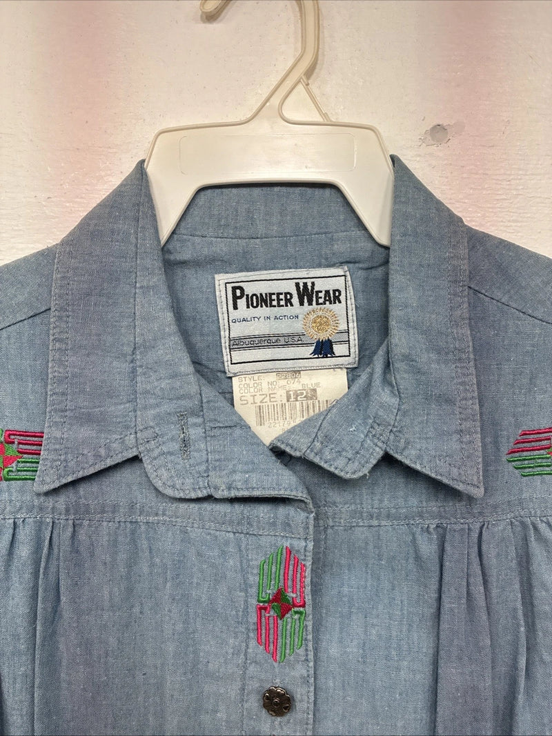 New Women’s Pioneer Wear Blue Long Sleeve Button Up Size 12 KK-107