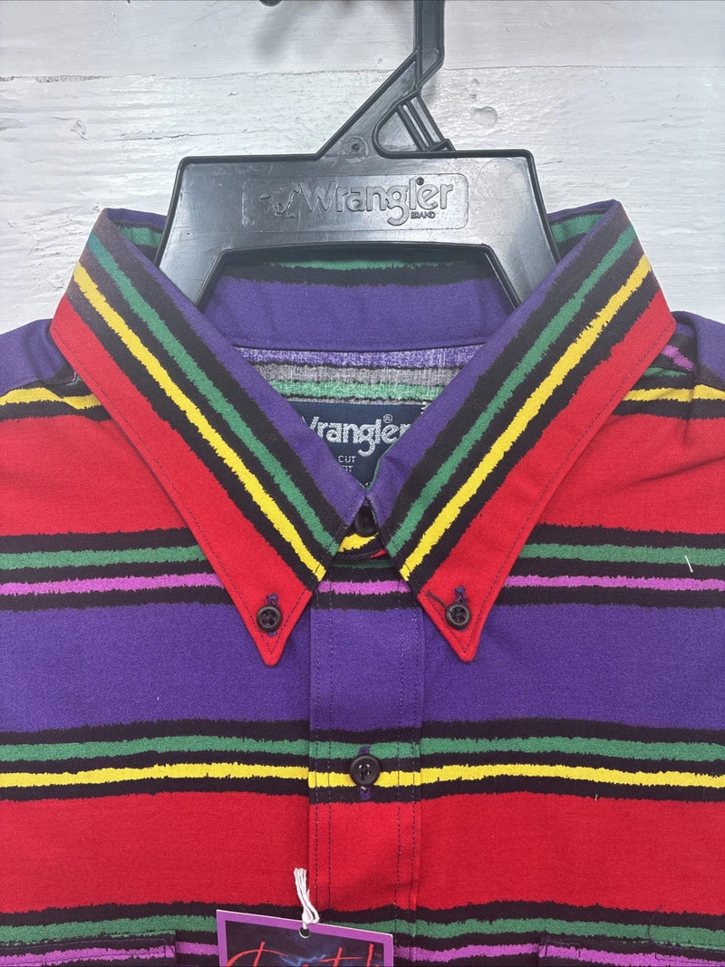 New Men’s Wrangler Multicolor Stripe Long Sleeve Button Up 17.5 X 35 XL V-58