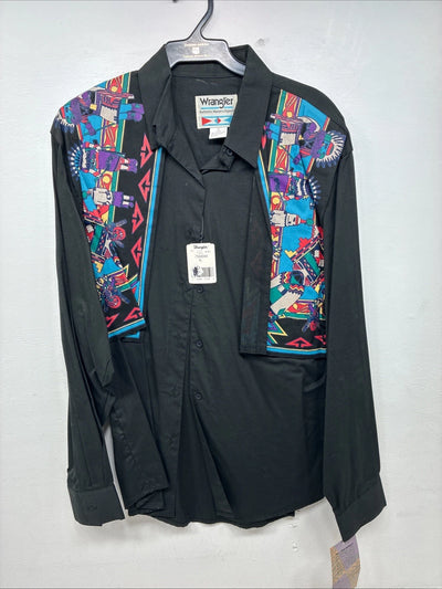 New Women’s Wrangler Black Deigned Long Sleeve Button Up XL II-47