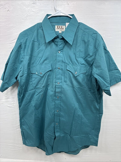 New Men’s ELY Cattleman Teal Short Sleeve Pearl Snap 16.5 Large X-67