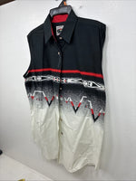New Women’s Cumberland Black White Design Short Sleeve Button Up Medium MM-113