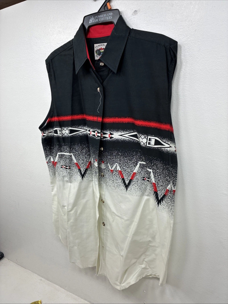 New Women’s Cumberland Black White Design Short Sleeve Button Up Medium MM-113