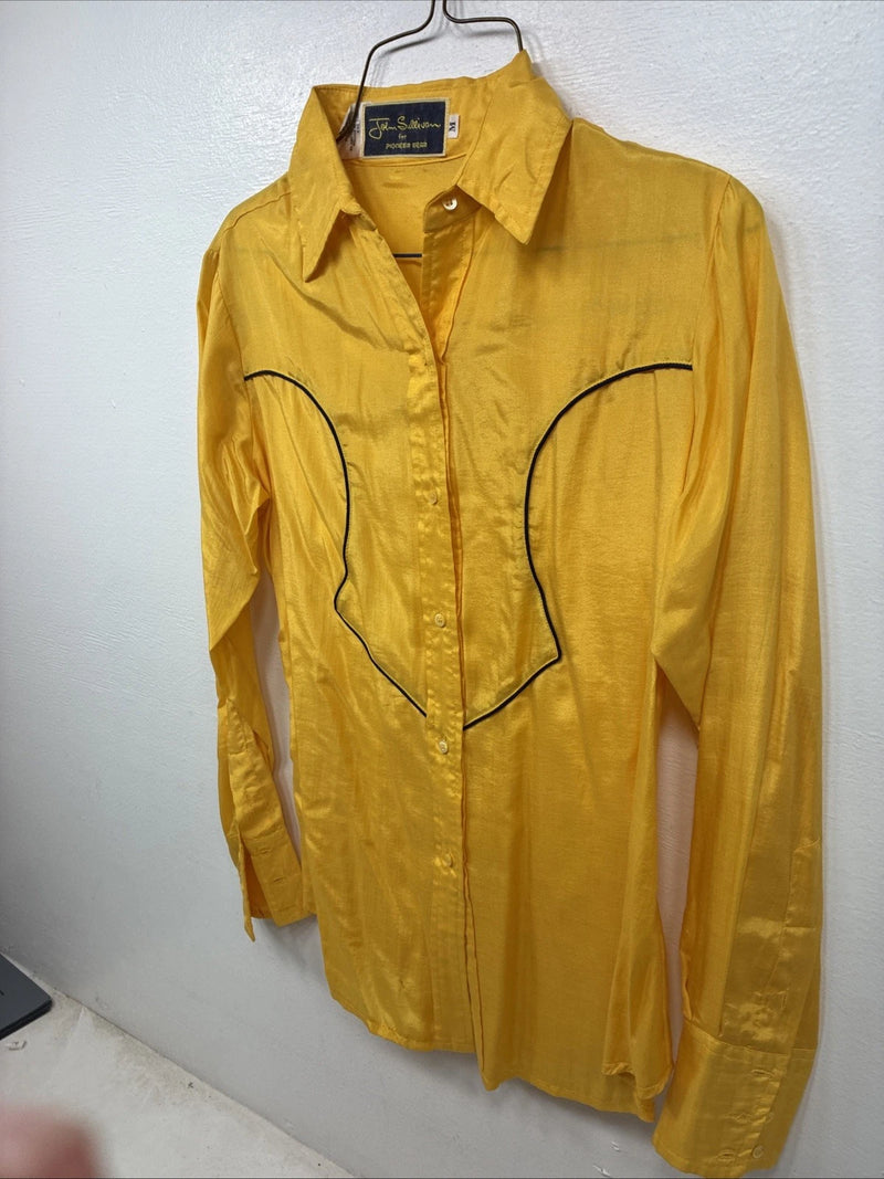 New Women’s Pioneer Wear Yellow Blue Long Sleeve Button Up Medium YY-77
