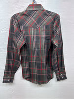 New Kids ELY Cattleman Green Plaid Long Sleeve Pearl Snap Medium DD-27