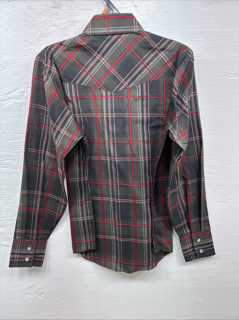 New Kids ELY Cattleman Green Plaid Long Sleeve Pearl Snap Medium DD-27