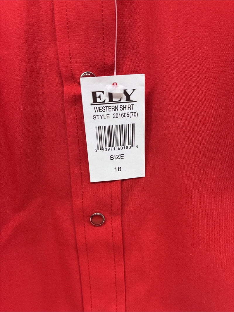New Men’s ELY Cattleman Western Red Short Sleeve Pearl Snap 18 2XL X-7