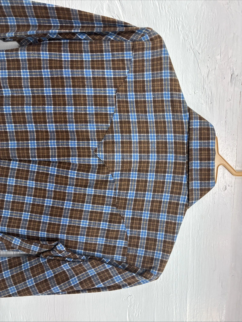 New Kids Panhandle Slim Brown Plaid Long Sleeve Pearl Snap Size 12 CC-88