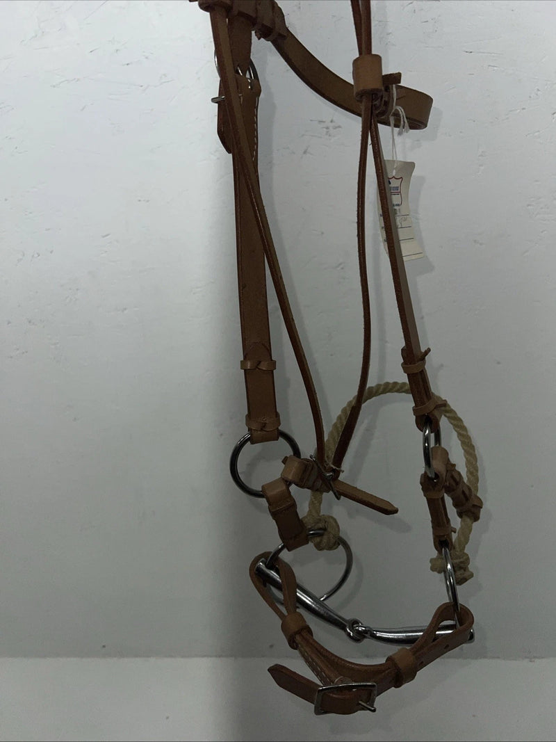 New Star Rider Leather Headstall Rope Nose Band W Bit #6501 U-32