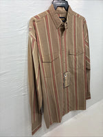 New Men’s Panhandle Slim Brown Red stripe Long Sleeve Button Up Large V-41