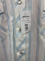 New Women’s White Horse White Blue Stripe Long Sleeve Pearl Snap Large YY-125