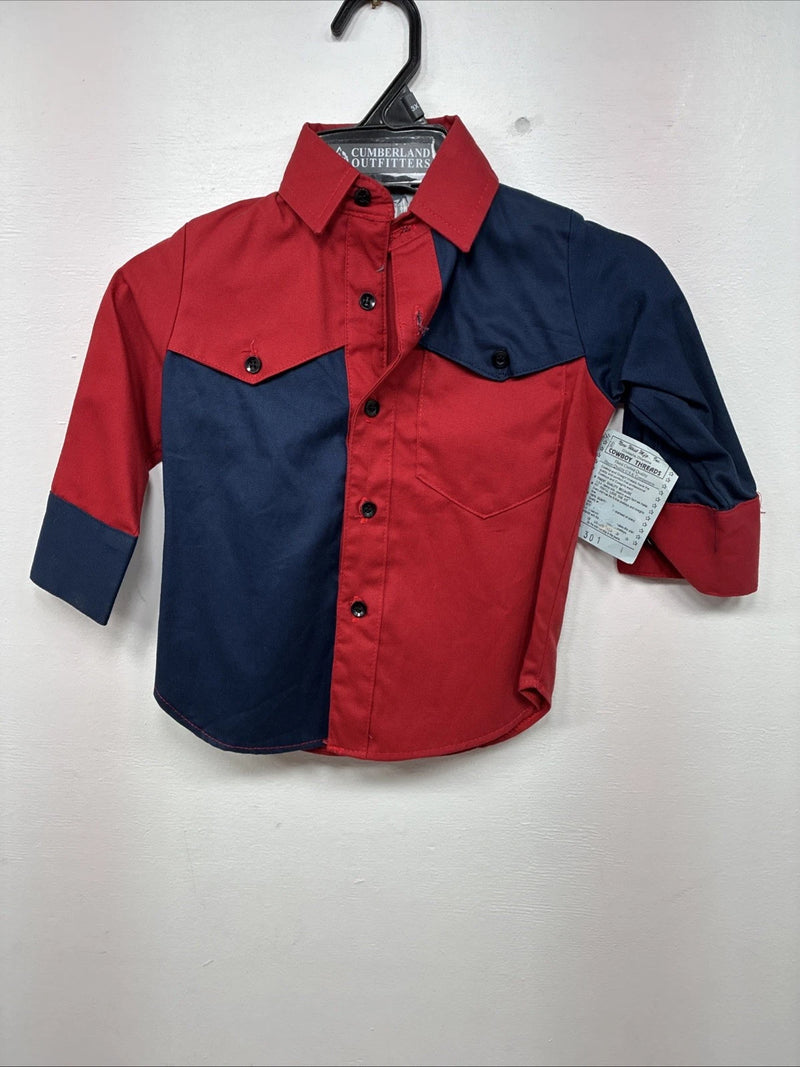 New Kids Cowboy Threads Red Blue Long Sleeve Button Up Size 1 DD-150