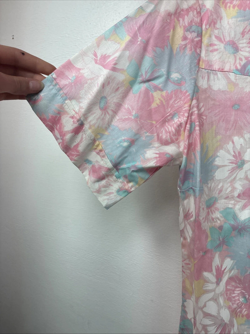 New Women’s H Bar C Pink Floral Short Sleeve Pearl Snap Size 32 DD-154