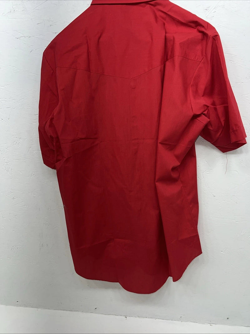 New Men’s Red ELY Cattleman Pearl Snap Short Sleeve Shirt. 16.5 Large P-37