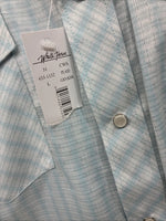 New Men’s White Horse Blue Plaid Short Sleeve Pearl Snap Large CC-46